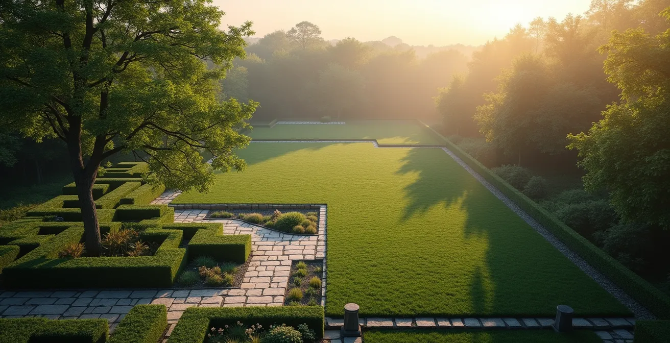Vue aérienne d'un terrain montrant différentes zones d'extension possibles